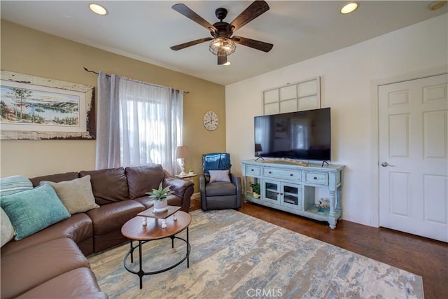 living room with ceiling fan