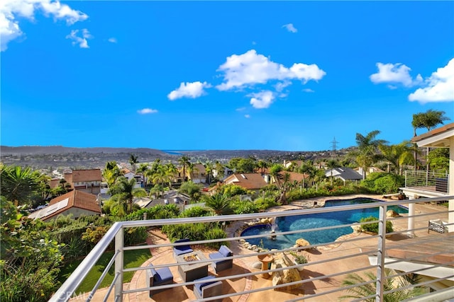 outdoor pool with a residential view