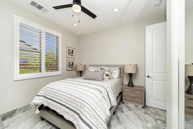 bedroom featuring ceiling fan