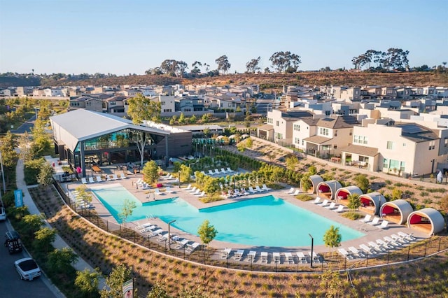 view of swimming pool with a patio and a gazebo