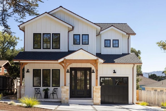 modern inspired farmhouse with a porch