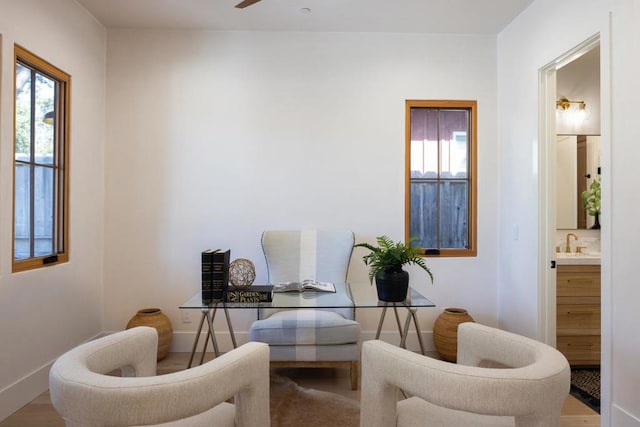 sitting room with wood-type flooring and sink