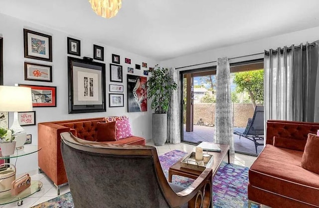 sitting room with light tile patterned flooring