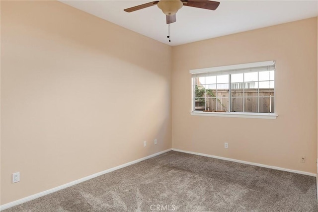 spare room featuring ceiling fan and carpet floors