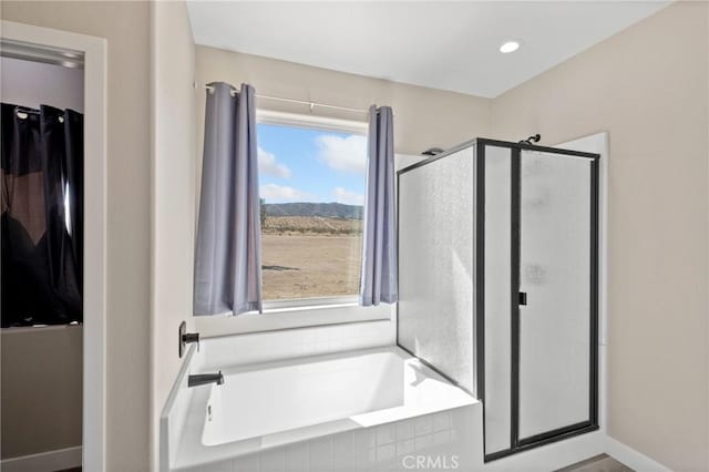 bathroom with shower with separate bathtub