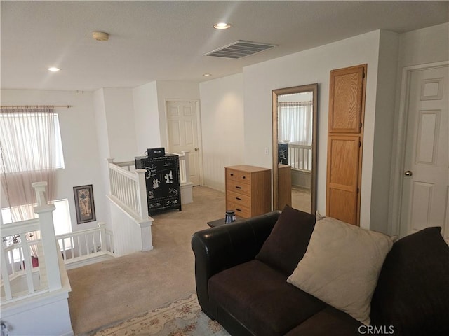 living room with light carpet