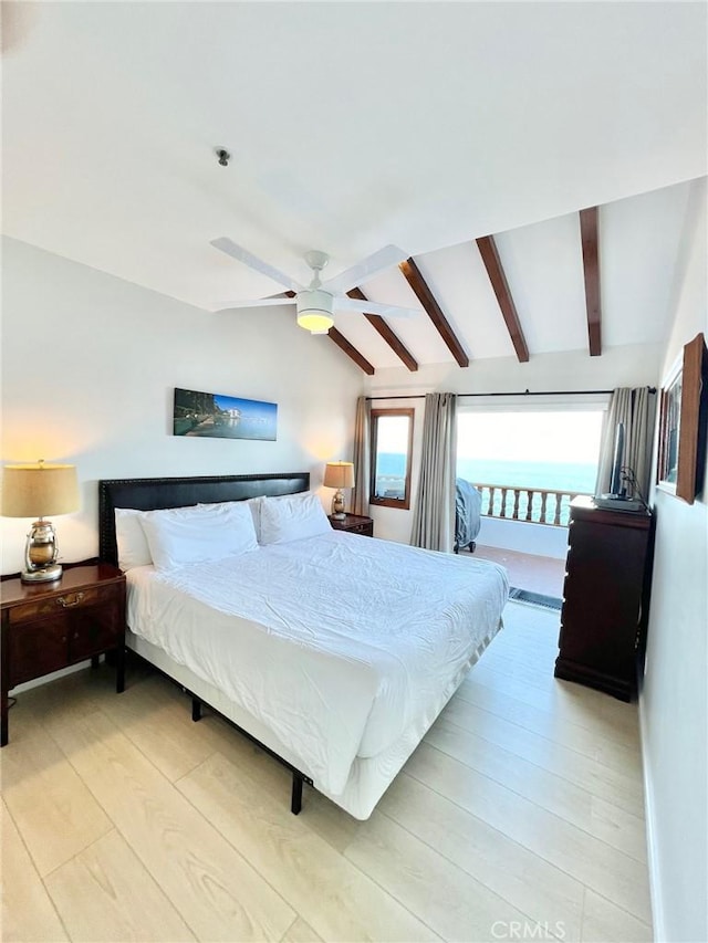 36 Camino De Flores Unit 69, Avalon, CA 90704 - bedroom featuring a ceiling fan, light wood-style floors, and access to exterior