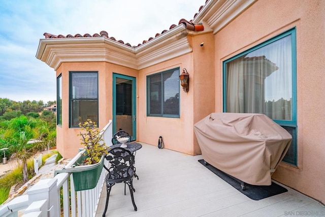 view of patio featuring a grill