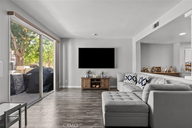 living room with hardwood / wood-style floors