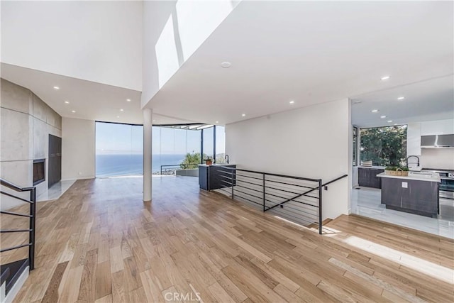 interior space with light hardwood / wood-style floors and sink