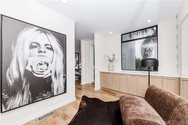 interior space with light hardwood / wood-style floors