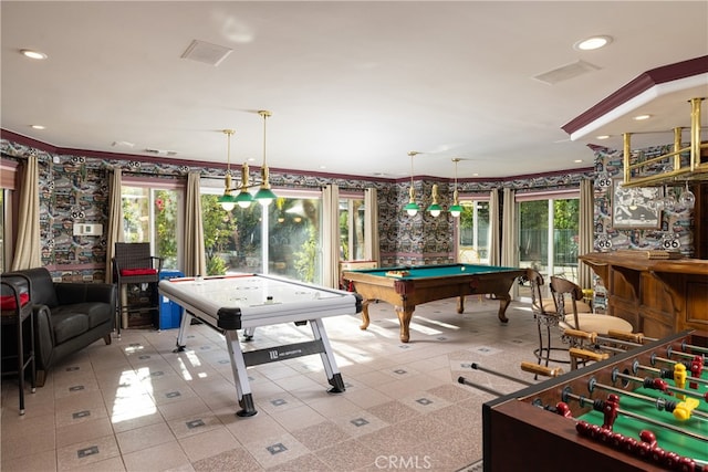 playroom featuring crown molding and billiards