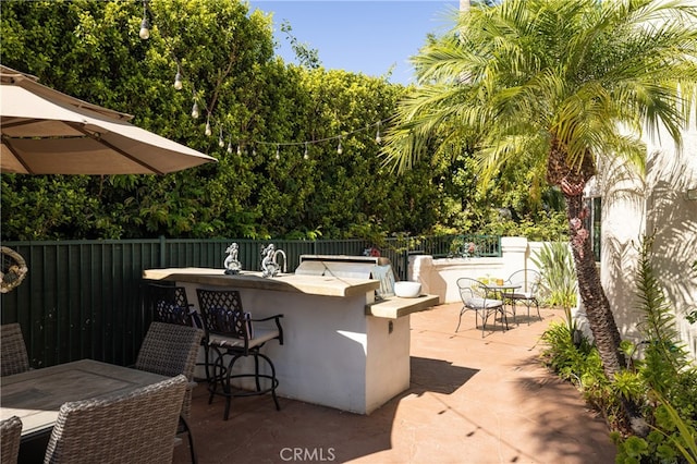 view of patio / terrace featuring a bar