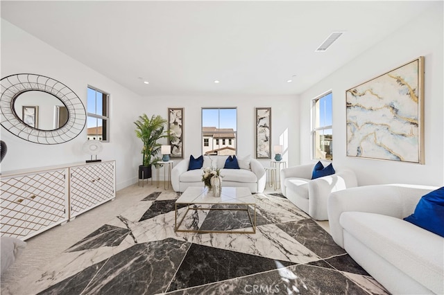 living room with plenty of natural light