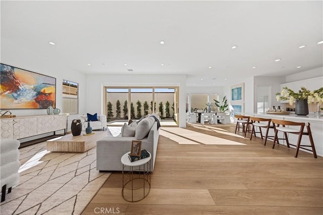 living room featuring light wood-type flooring