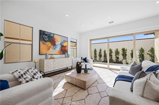 living room featuring light wood-type flooring