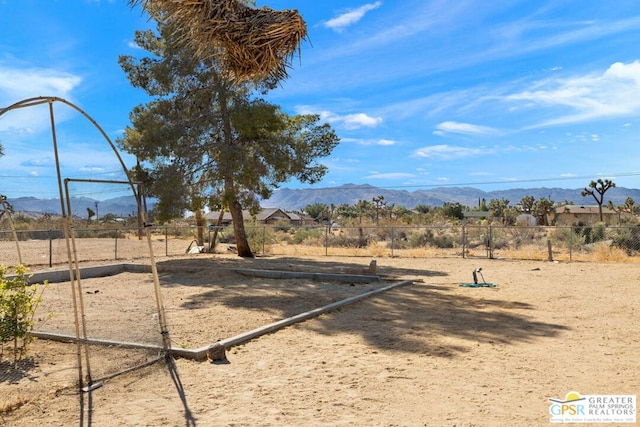 view of yard with a mountain view and a rural view