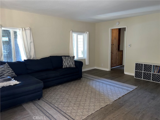 living room featuring dark hardwood / wood-style floors