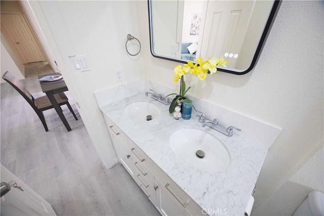 bathroom featuring hardwood / wood-style flooring and vanity