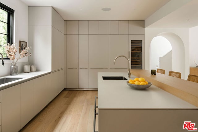 kitchen with light wood-type flooring and sink