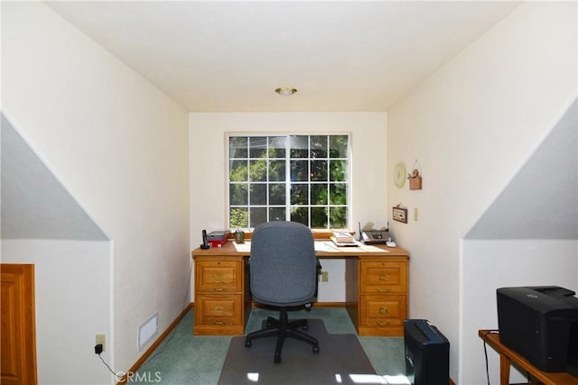 view of carpeted office space