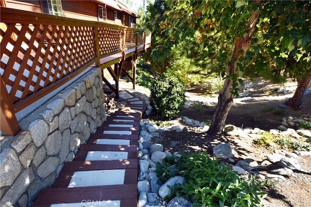 27547 W Shore Rd, Lake Arrowhead, CA 92352 - view of yard with stairway and a deck