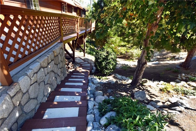 27547 W Shore Rd, Lake Arrowhead, CA 92352 - view of yard with stairway and a deck
