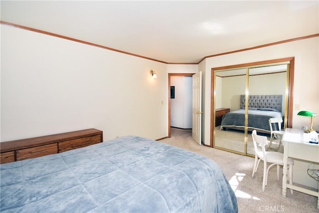 27547 W Shore Rd, Lake Arrowhead, CA 92352 - carpeted bedroom featuring ornamental molding and a closet