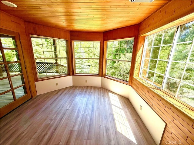 27547 W Shore Rd, Lake Arrowhead, CA 92352 - unfurnished sunroom featuring plenty of natural light, wood ceiling, wood finished floors, and wood walls