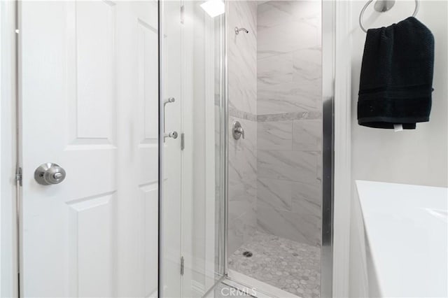 bathroom with a shower stall