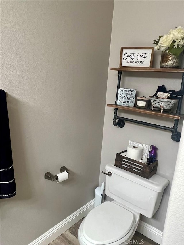 bathroom featuring wood-type flooring and toilet