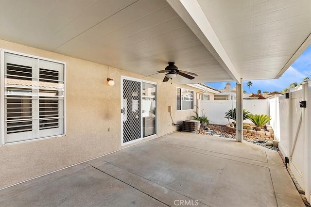 view of patio / terrace featuring ceiling fan and cooling unit