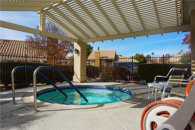 view of pool featuring a community hot tub and a pergola