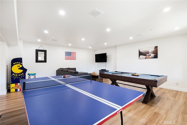 playroom with hardwood / wood-style floors and pool table