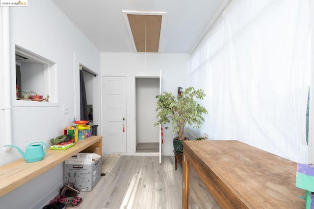 interior space with light hardwood / wood-style floors