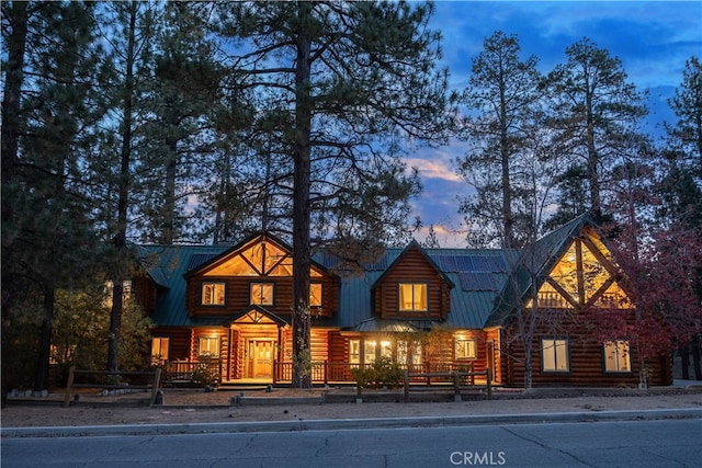 view of log home