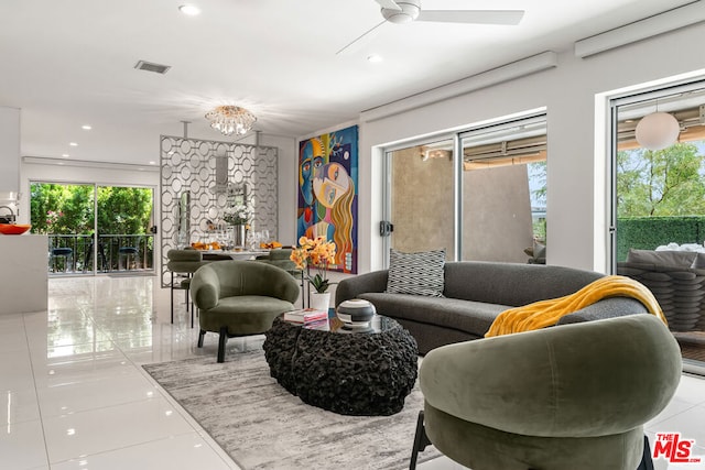 tiled living room featuring plenty of natural light