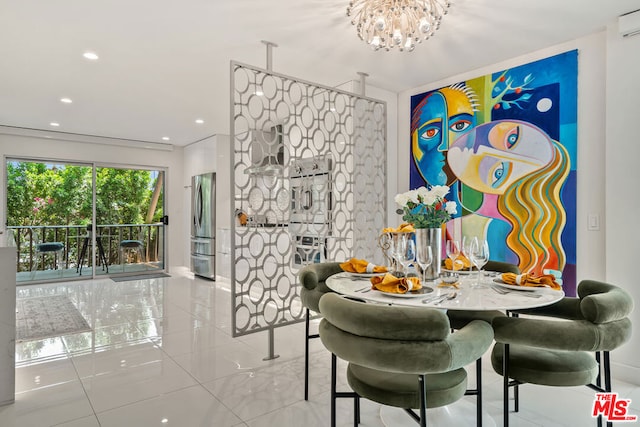 dining room featuring an inviting chandelier and a wall mounted AC