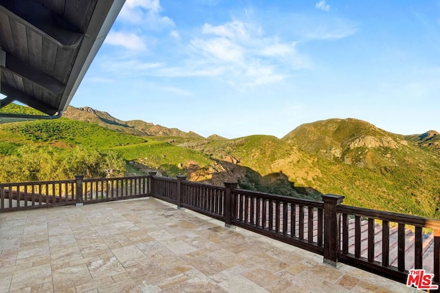 view of patio featuring a mountain view