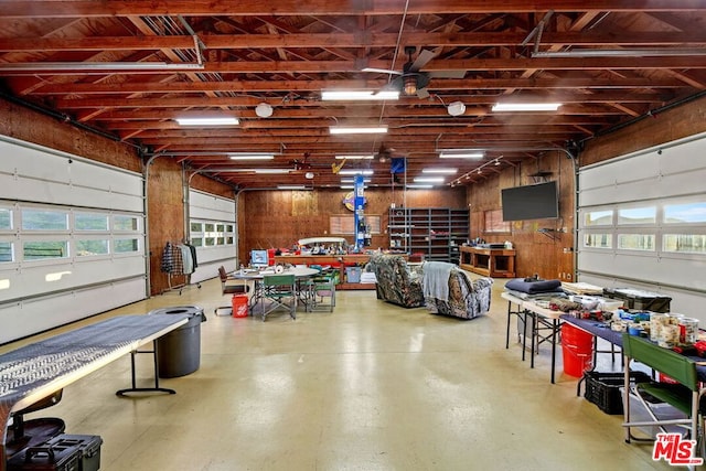 garage with wooden walls