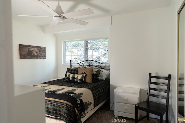 bedroom featuring carpet flooring and ceiling fan