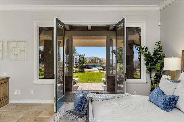 bedroom featuring crown molding