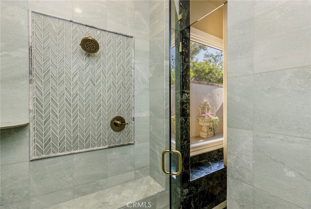 bathroom featuring walk in shower