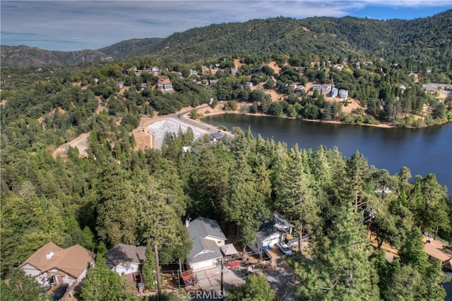 bird's eye view with a water and mountain view