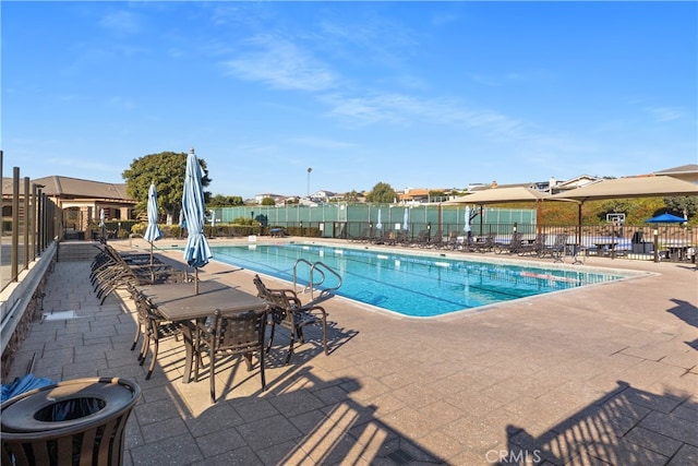 view of swimming pool with a patio