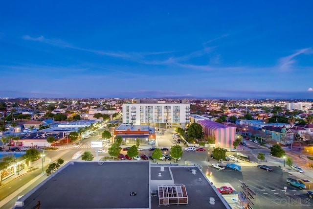 view of aerial view at dusk