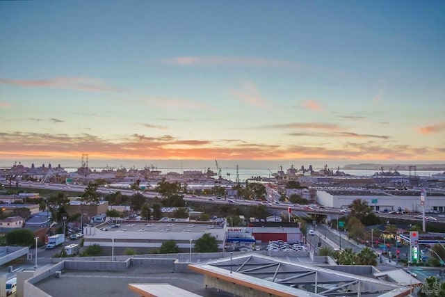 view of aerial view at dusk