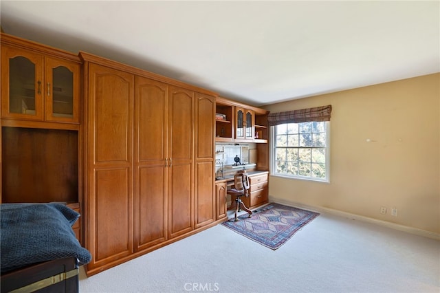 home office with light carpet