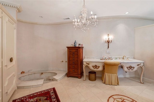 bathroom featuring ornamental molding, tile patterned floors, and sink