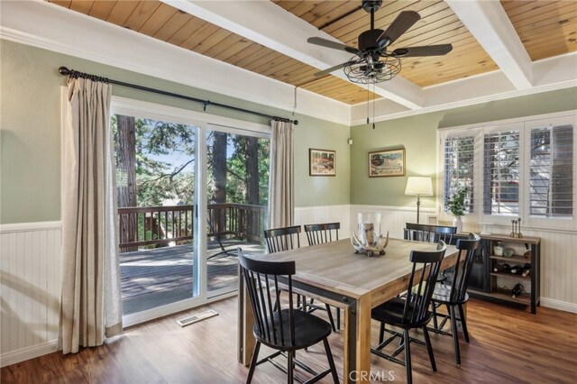 dining space featuring a wealth of natural light, hardwood / wood-style flooring, and ceiling fan